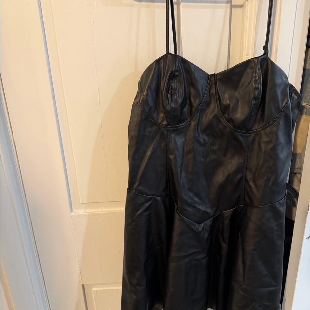 SHEIN Black Faux Leather Mini Dress